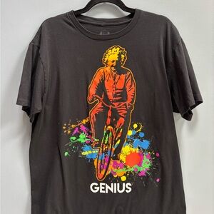 Get Down Art “Genius” Einstein Riding a Bicycle Graphic T-Shirt Black Size L